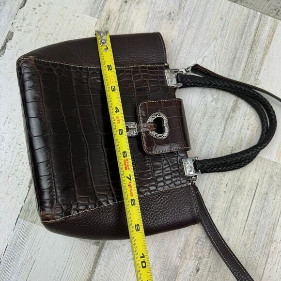 Brighton brown leather croc print shoulder bag with silver tone hardware - Picture 8 of 12